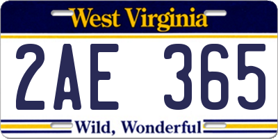 WV license plate 2AE365