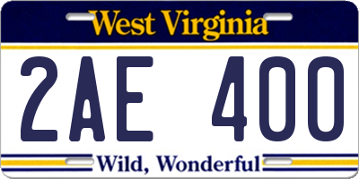 WV license plate 2AE400
