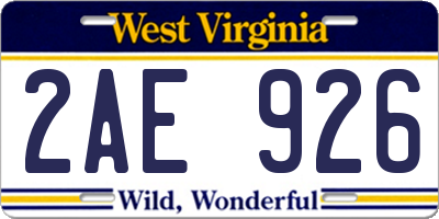 WV license plate 2AE926