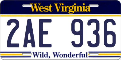 WV license plate 2AE936