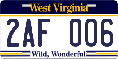 WV license plate 2AF006