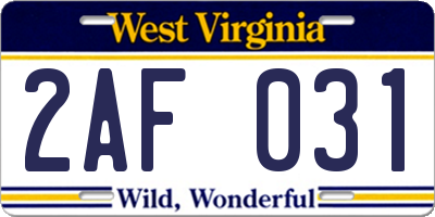 WV license plate 2AF031
