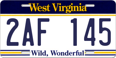 WV license plate 2AF145