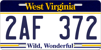 WV license plate 2AF372