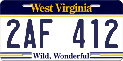 WV license plate 2AF412
