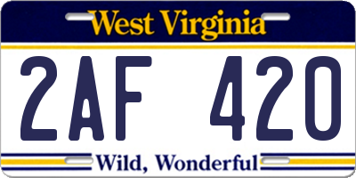 WV license plate 2AF420