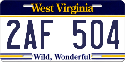 WV license plate 2AF504