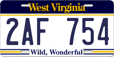 WV license plate 2AF754