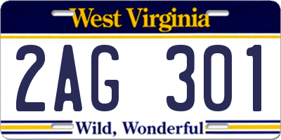 WV license plate 2AG301