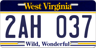 WV license plate 2AH037