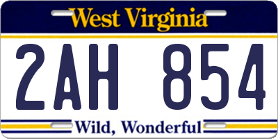 WV license plate 2AH854