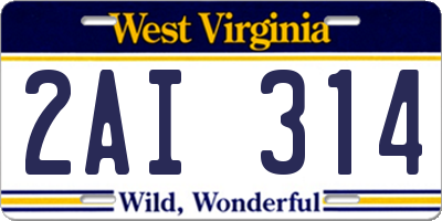 WV license plate 2AI314