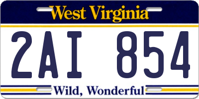 WV license plate 2AI854