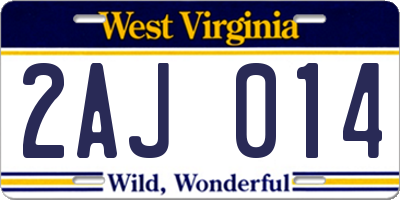 WV license plate 2AJ014
