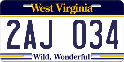 WV license plate 2AJ034