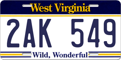 WV license plate 2AK549