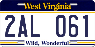 WV license plate 2AL061
