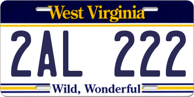 WV license plate 2AL222