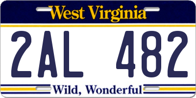 WV license plate 2AL482