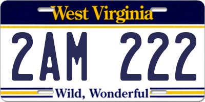 WV license plate 2AM222