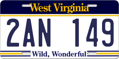 WV license plate 2AN149