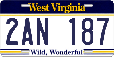 WV license plate 2AN187