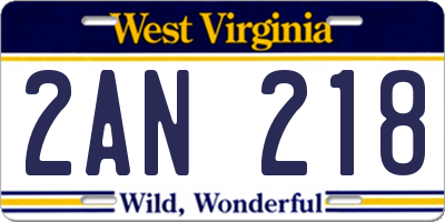 WV license plate 2AN218