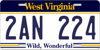 WV license plate 2AN224