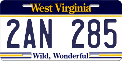WV license plate 2AN285