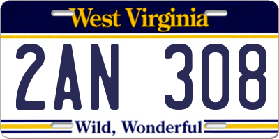 WV license plate 2AN308