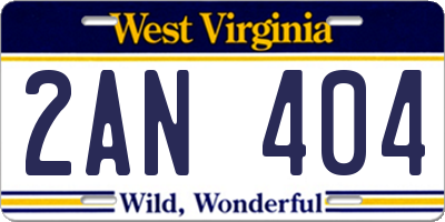 WV license plate 2AN404