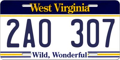 WV license plate 2AO307