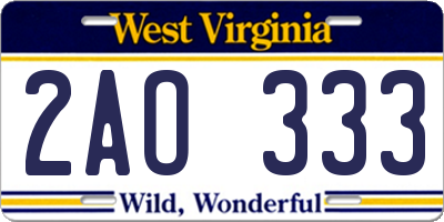 WV license plate 2AO333