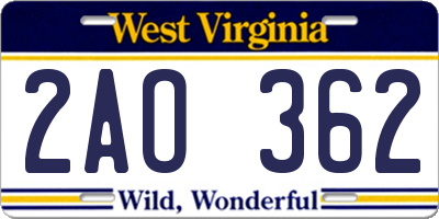 WV license plate 2AO362