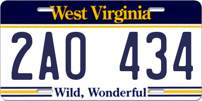 WV license plate 2AO434
