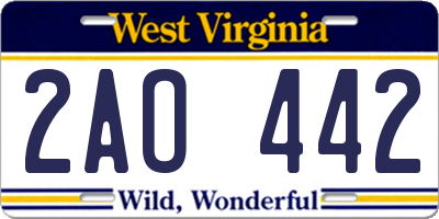 WV license plate 2AO442