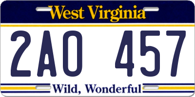 WV license plate 2AO457