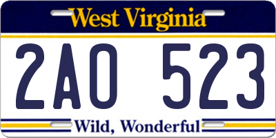 WV license plate 2AO523