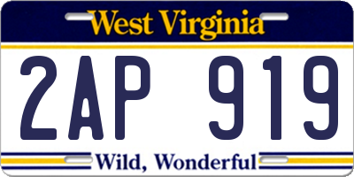 WV license plate 2AP919
