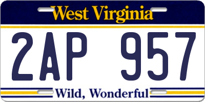 WV license plate 2AP957