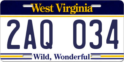 WV license plate 2AQ034