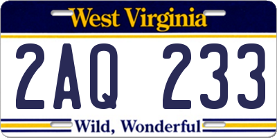 WV license plate 2AQ233