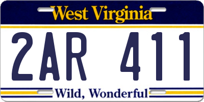 WV license plate 2AR411