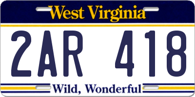 WV license plate 2AR418