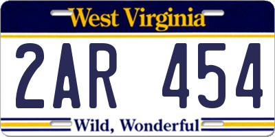 WV license plate 2AR454