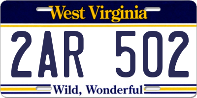 WV license plate 2AR502