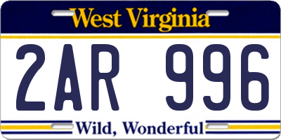 WV license plate 2AR996