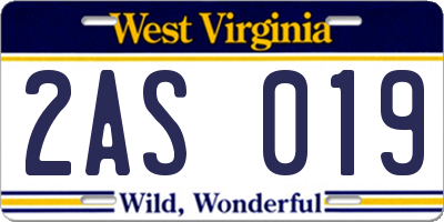 WV license plate 2AS019