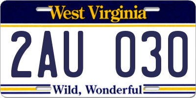 WV license plate 2AU030