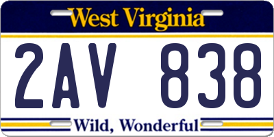 WV license plate 2AV838